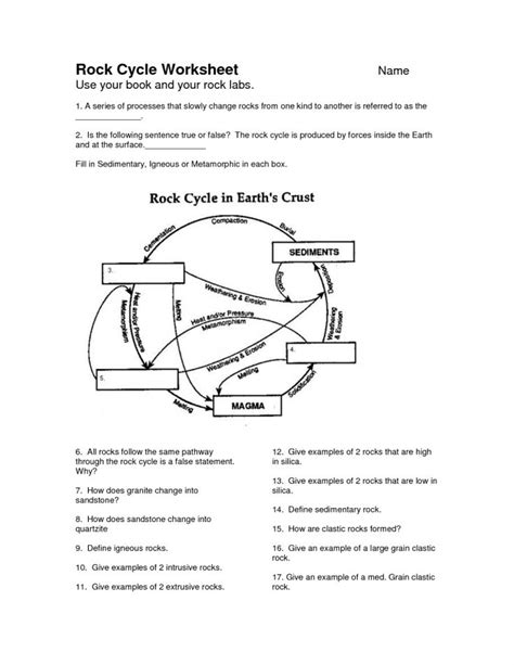 the rock cycle worksheet 7th grade